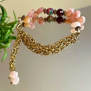 Beaded bracelet in jade, rose quartz & amethyst